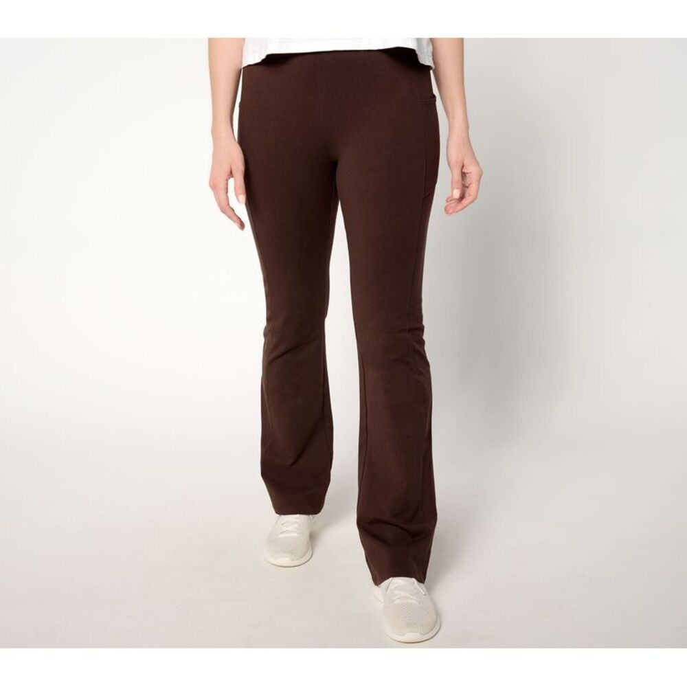 Denim & Co. Women's Plus Sz Pants 4X Active Duo Lightly Boot Pant w Brown